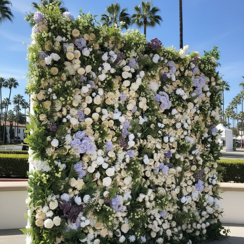 Lavender Purple & Cream Premium Greenery Flower Wall - 189