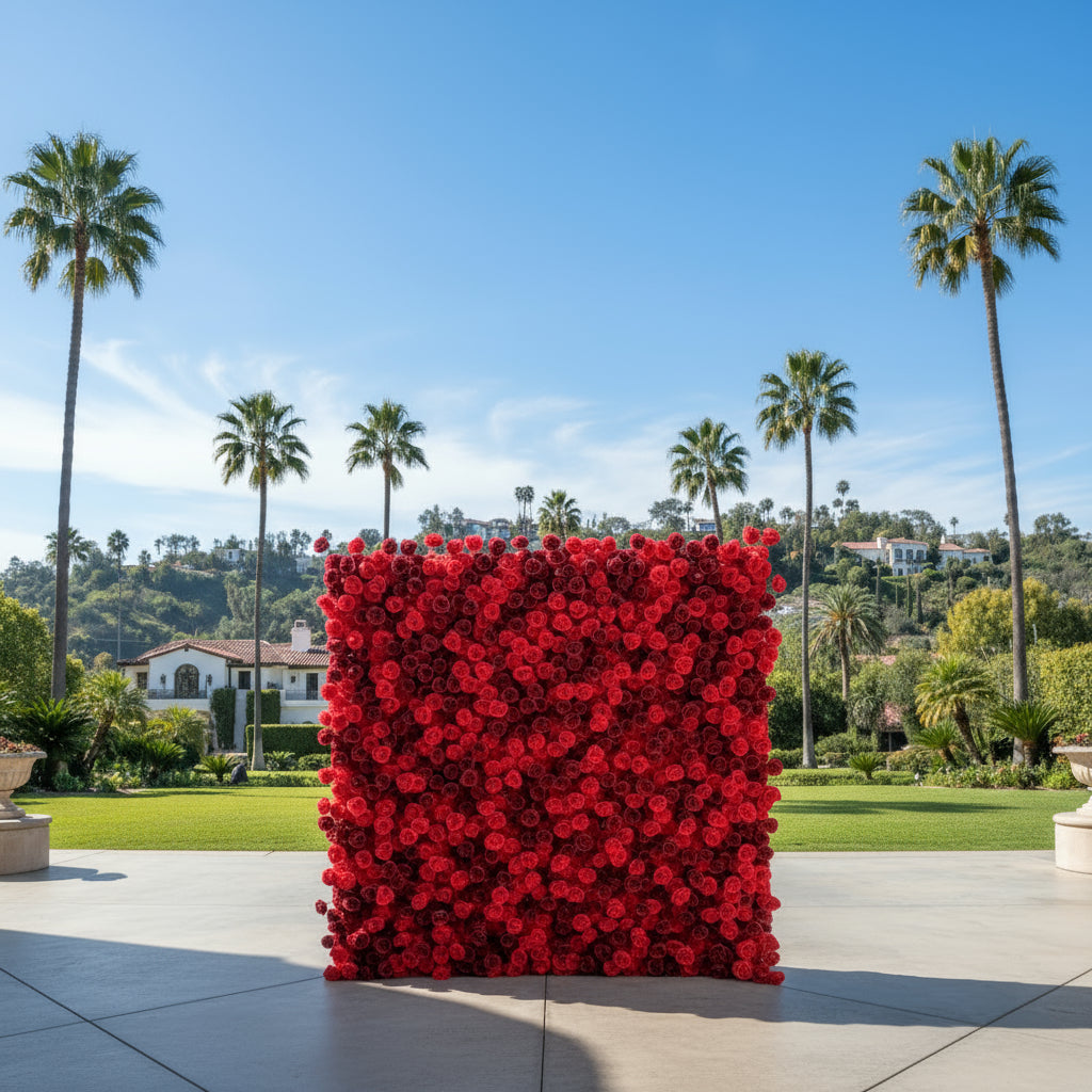 Deluxe Dark & Bright Red Rose Flower Wall - 027