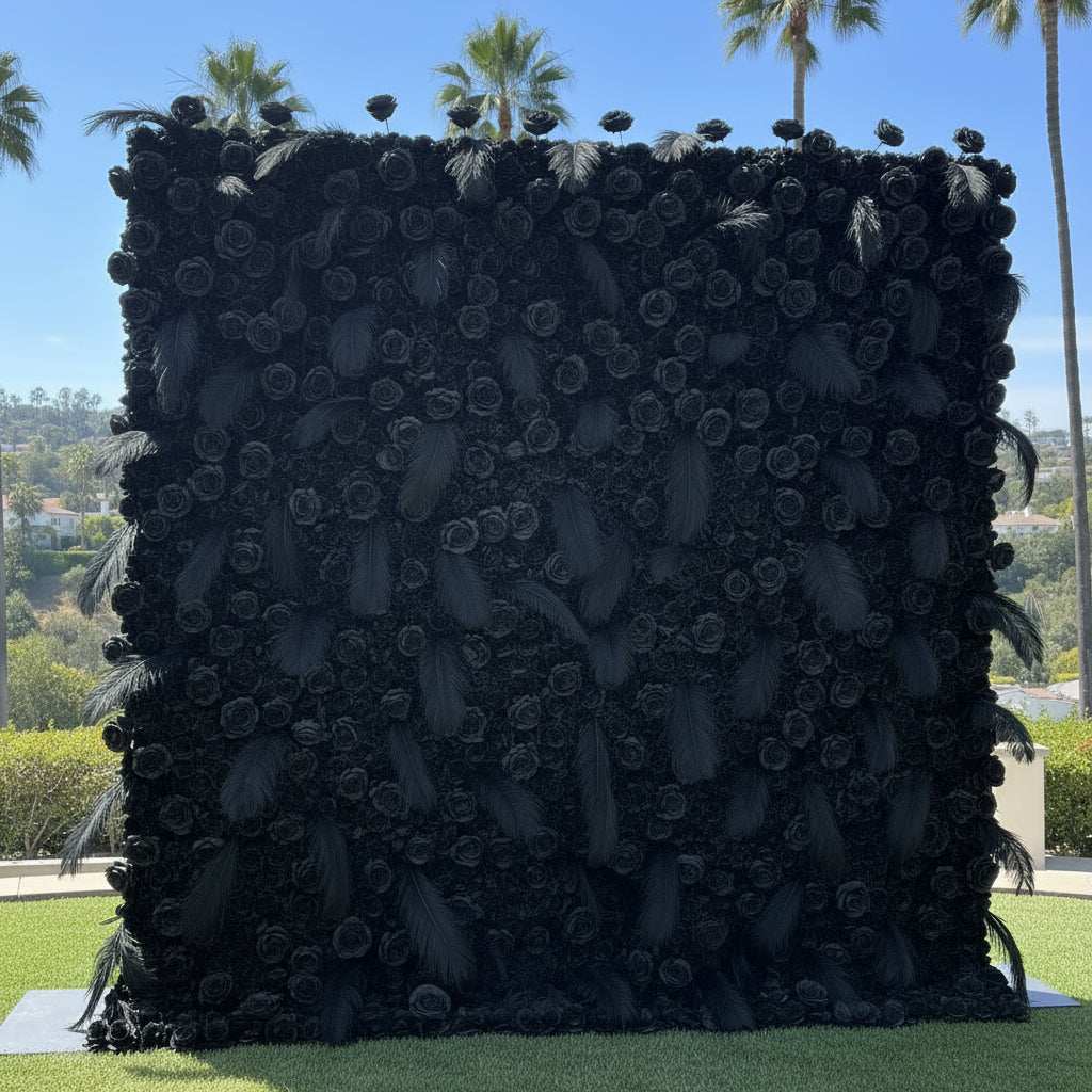 Black Wild Rose Feather Wall - 026