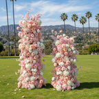 Pink and White Babys Breath 2 Piece Premium Flower Horn Arch Set - 4604