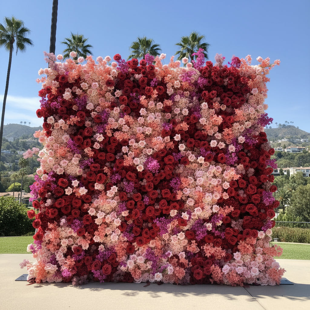 Fuscia Pink and Red Premium Flower Wall - 230