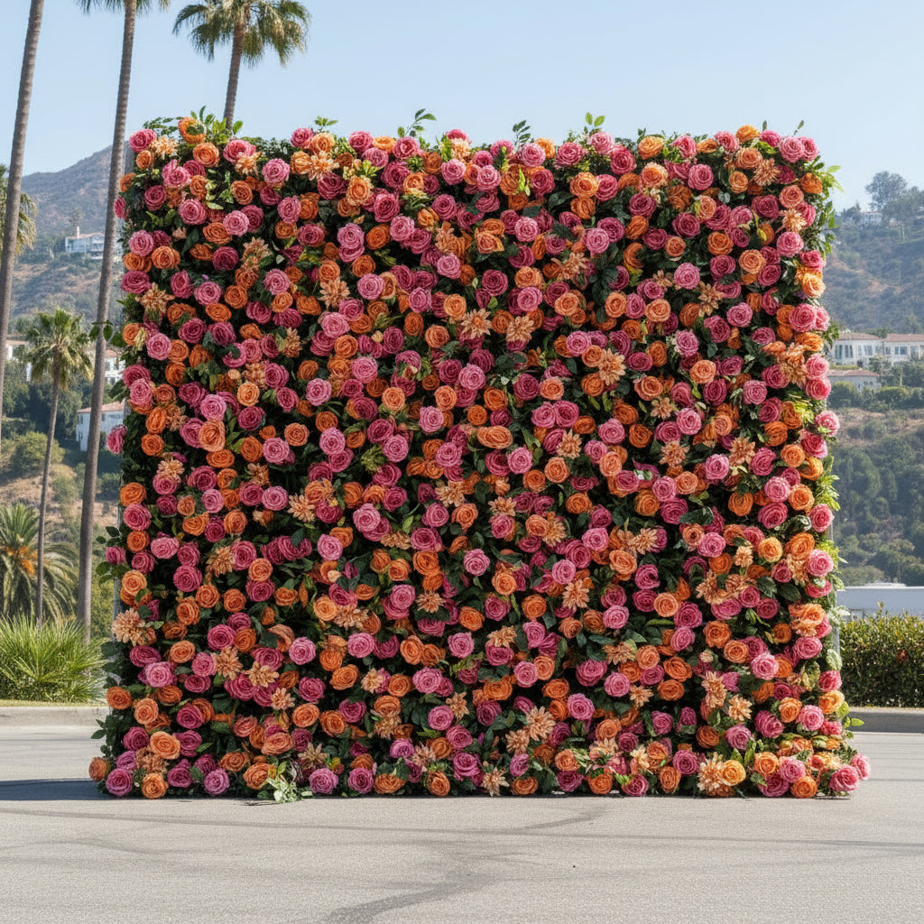 Orange and Hot Pink Deluxe Wild Rose Premium Flower Wall - 181