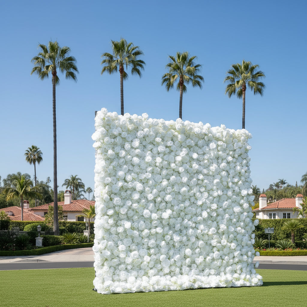 All White Premium Wild Rose Flower Wall - 020