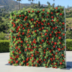 Red Rose Greenery Premium Flower Wall - 009