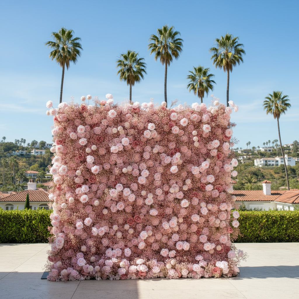 Baby's Breath Pink Rose Flower Wall - 062