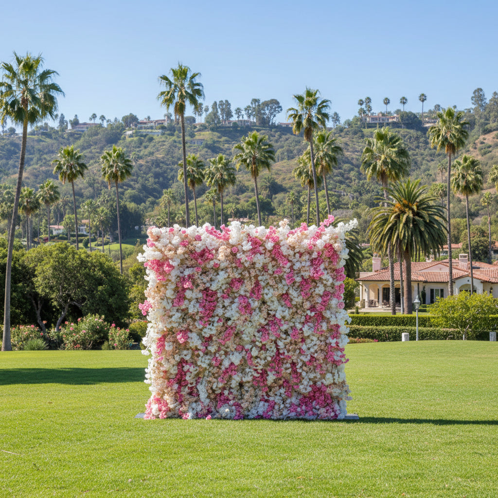 Blush, Pink and White Rose Cherry Blossom Premium Flower Wall - 257