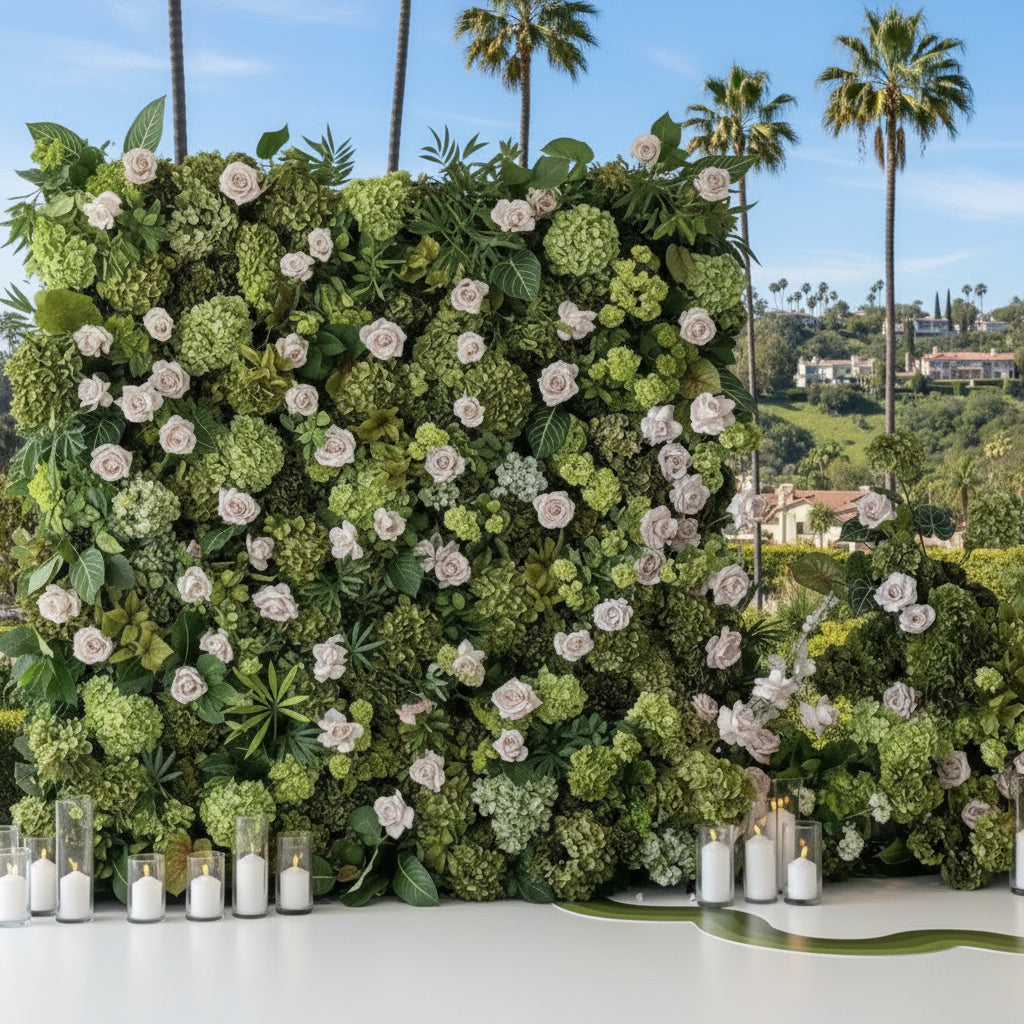 Multi Color Greenery and Pink Blush Rose Premium Flower Wall - 537