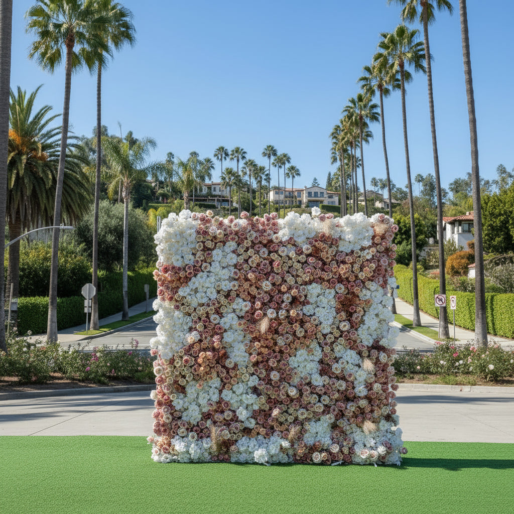 Blush Pink, Tan and White Rose Premium Flower Wall - 126
