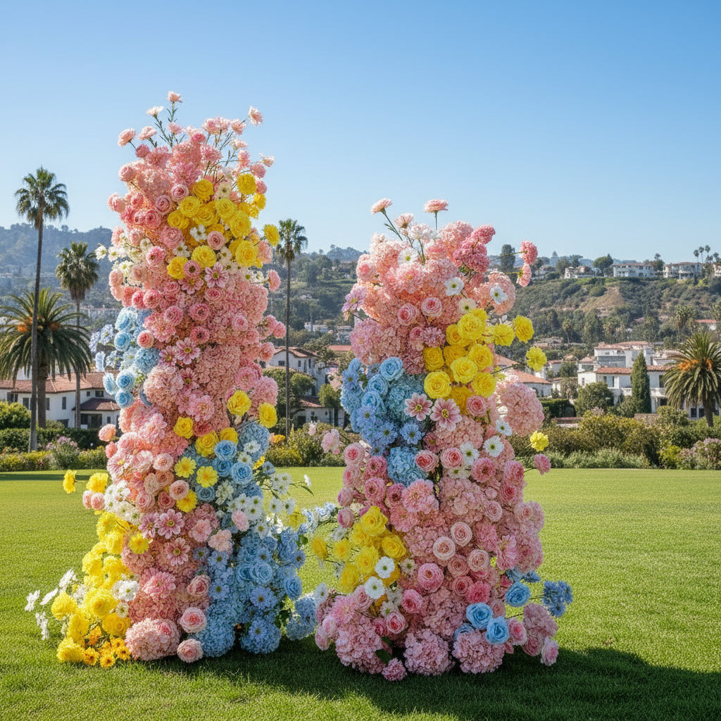 Pink, Blue and Yellow 2 Piece Premium Flower Horn Arch Set - 4603