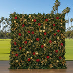 Red, Gold and Greenery Premium Flower Wall Backdrop - 299