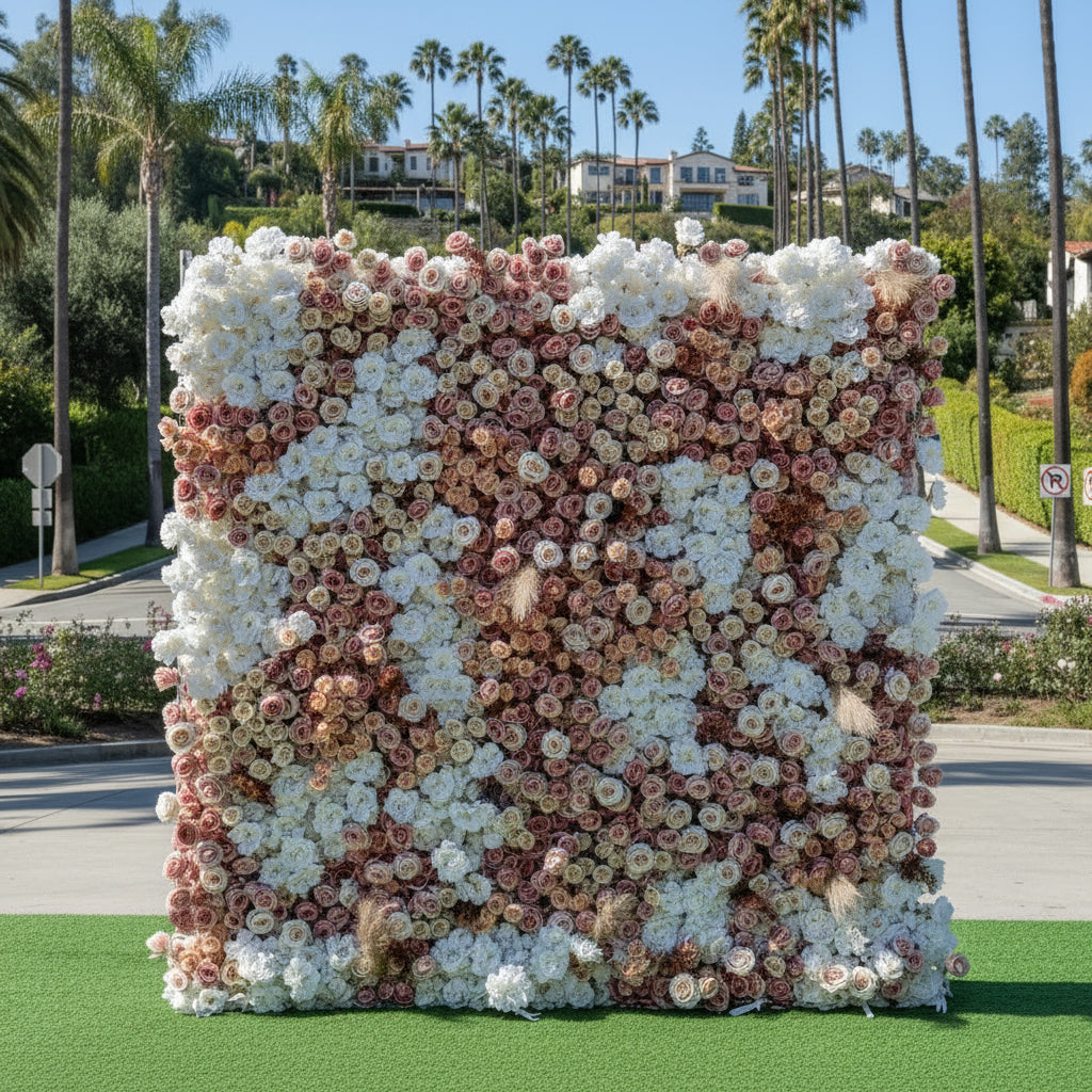 Blush Pink, Tan and White Rose Premium Flower Wall - 126