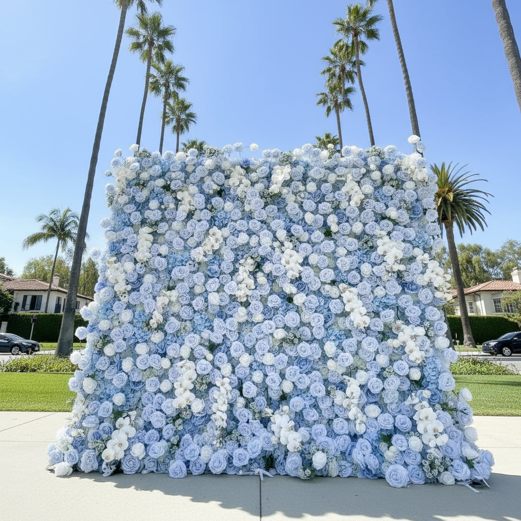 Blue & White Wild Rose Premium Flower Wall - 135