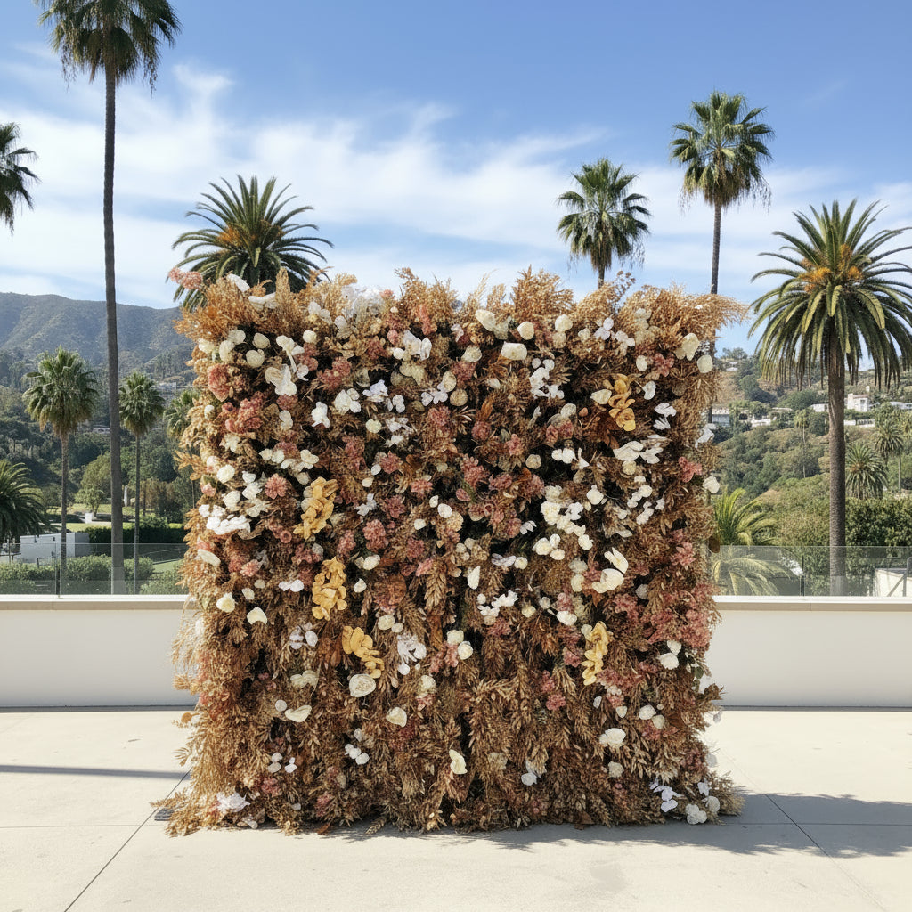 Into the Meadow Premium Tan & White Blush Flower Wall - 058