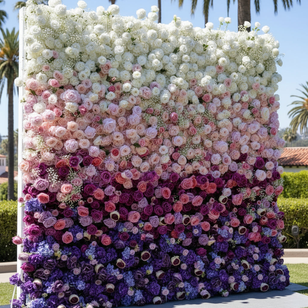 Purple, Pink & White Premium Rose Flower Wall - 111