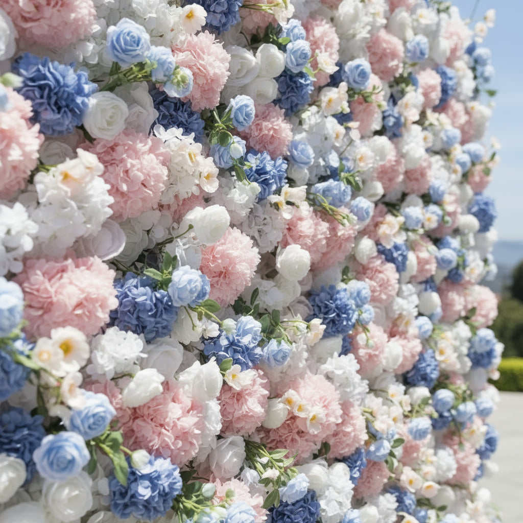 Pink, Blue & White Premium Flower Wall - 156