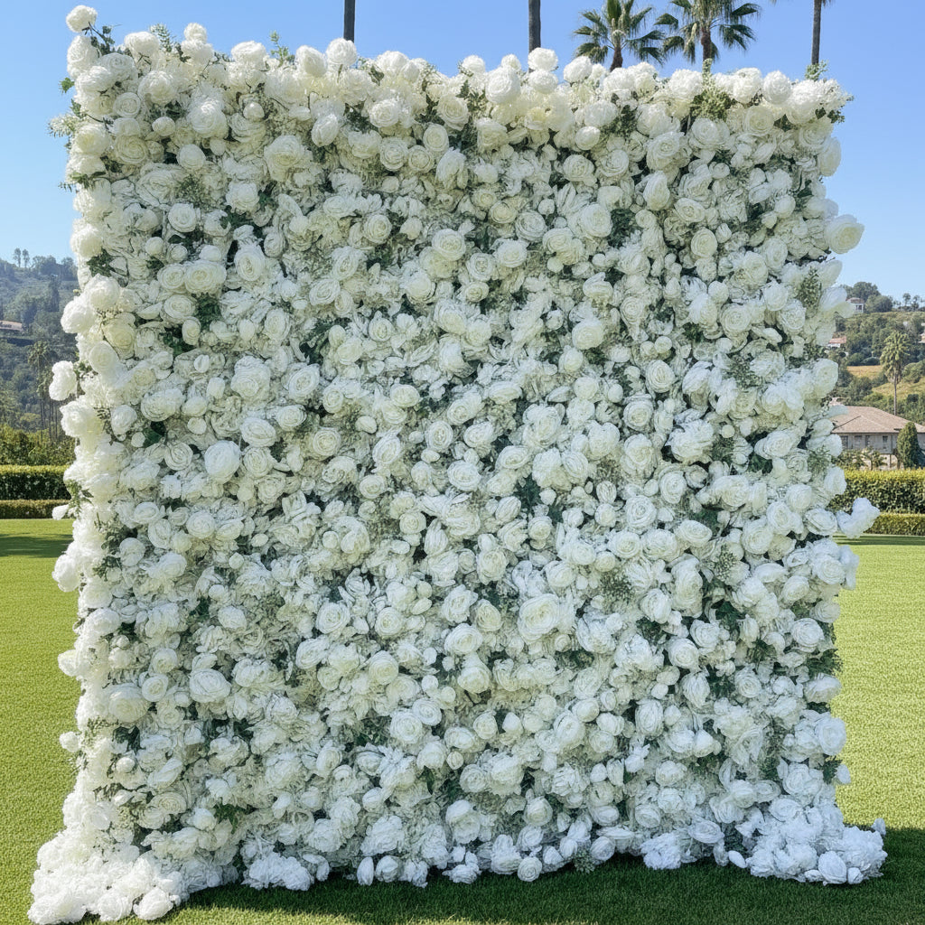 White Wild Rose Greenery Premium Flower Wall - 320