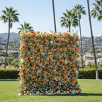Orange, Yellow and Peach Greenery Premium Flower Wall - 095