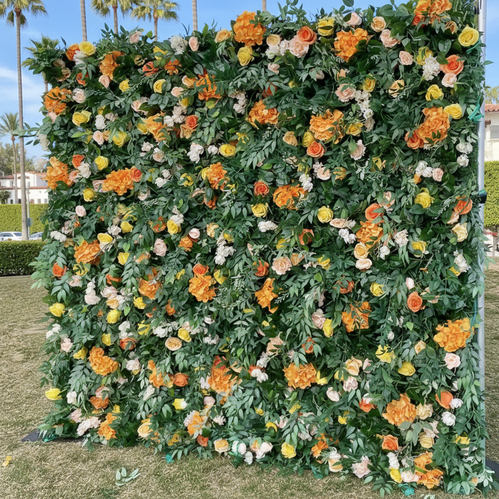 Into the Meadow Orange and Yellow Premium Greenery Flower Wall - 049