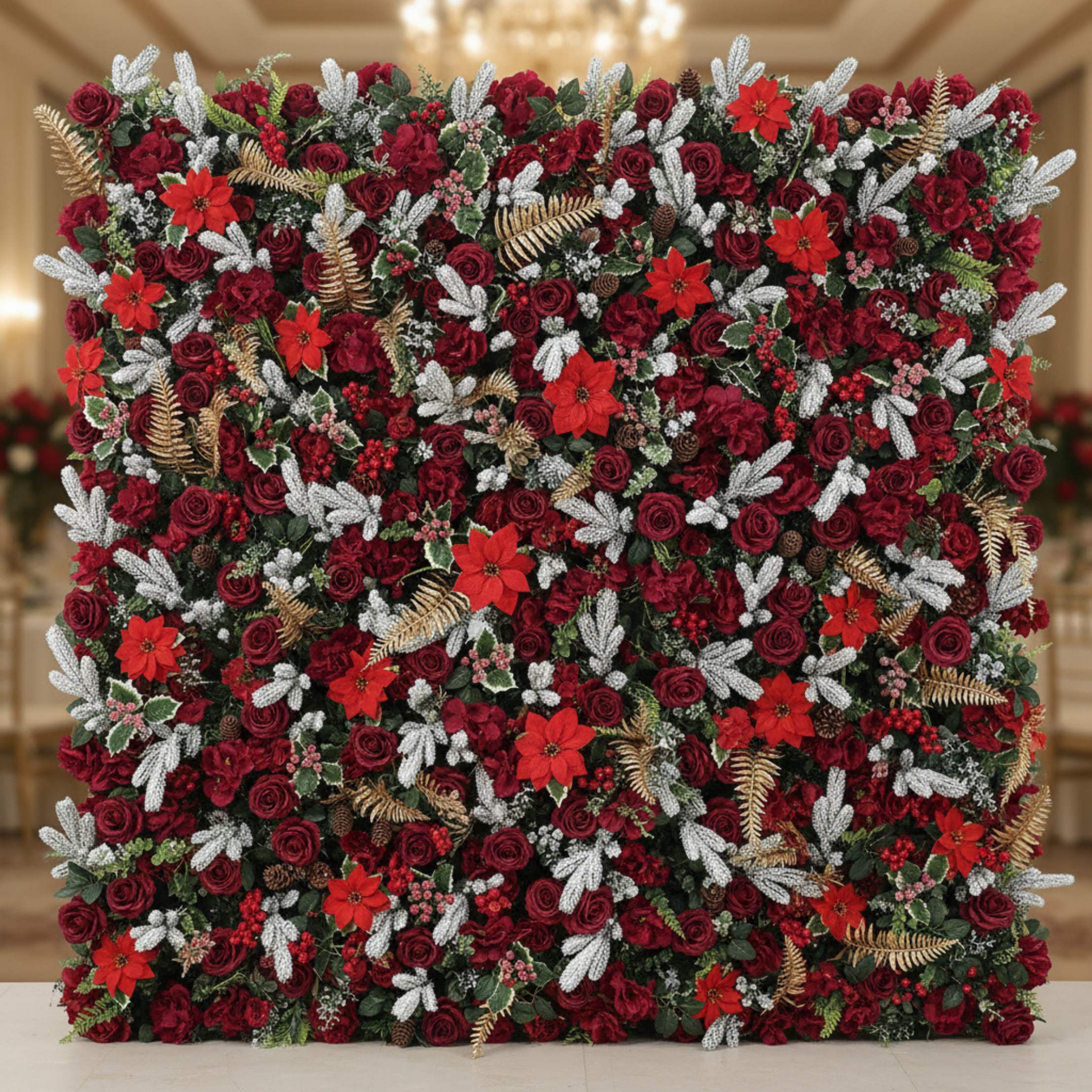 Red Rose Poinsettia Gold Premium Flower Wall Backdrop - 331