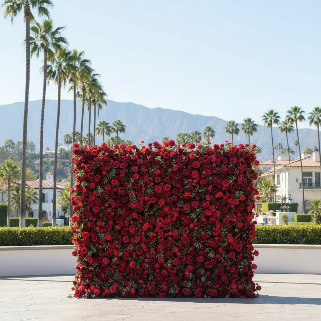 Red Rose & Meadow Greenery Flower Wall - 164