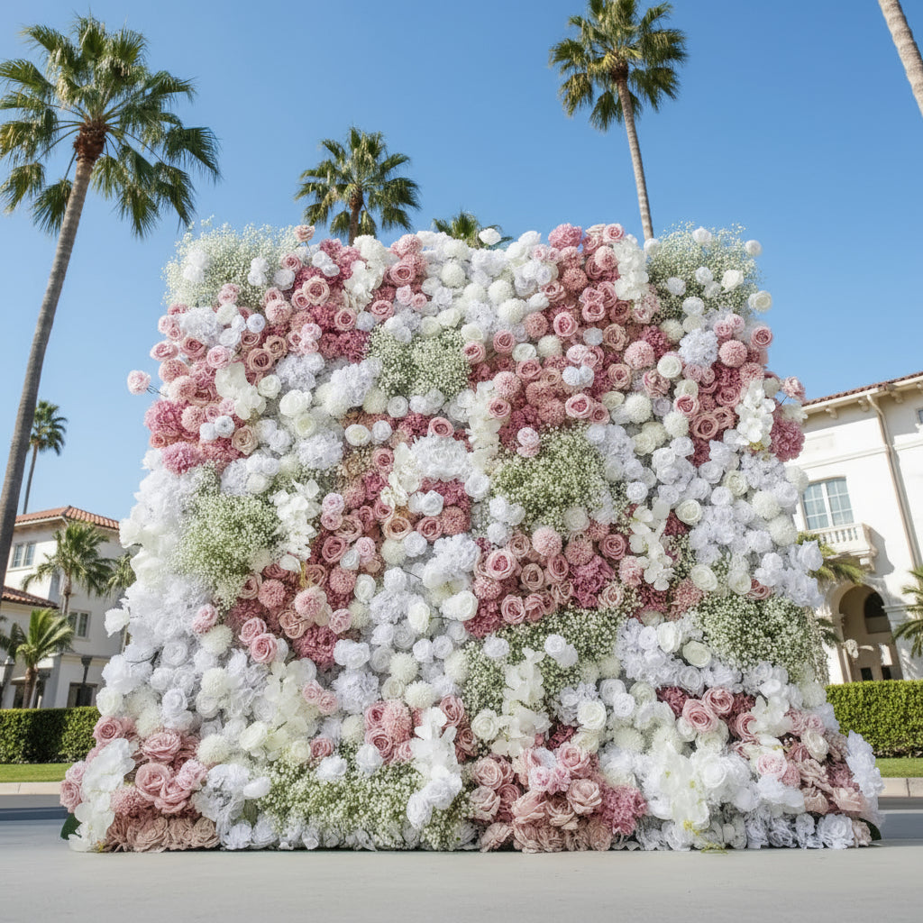 Pink & White Babys Breath Premium Flower Wall - 059