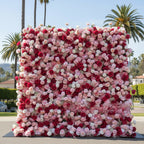 Light Pink, Red & White Wild Rose Premium Flower Wall - 176
