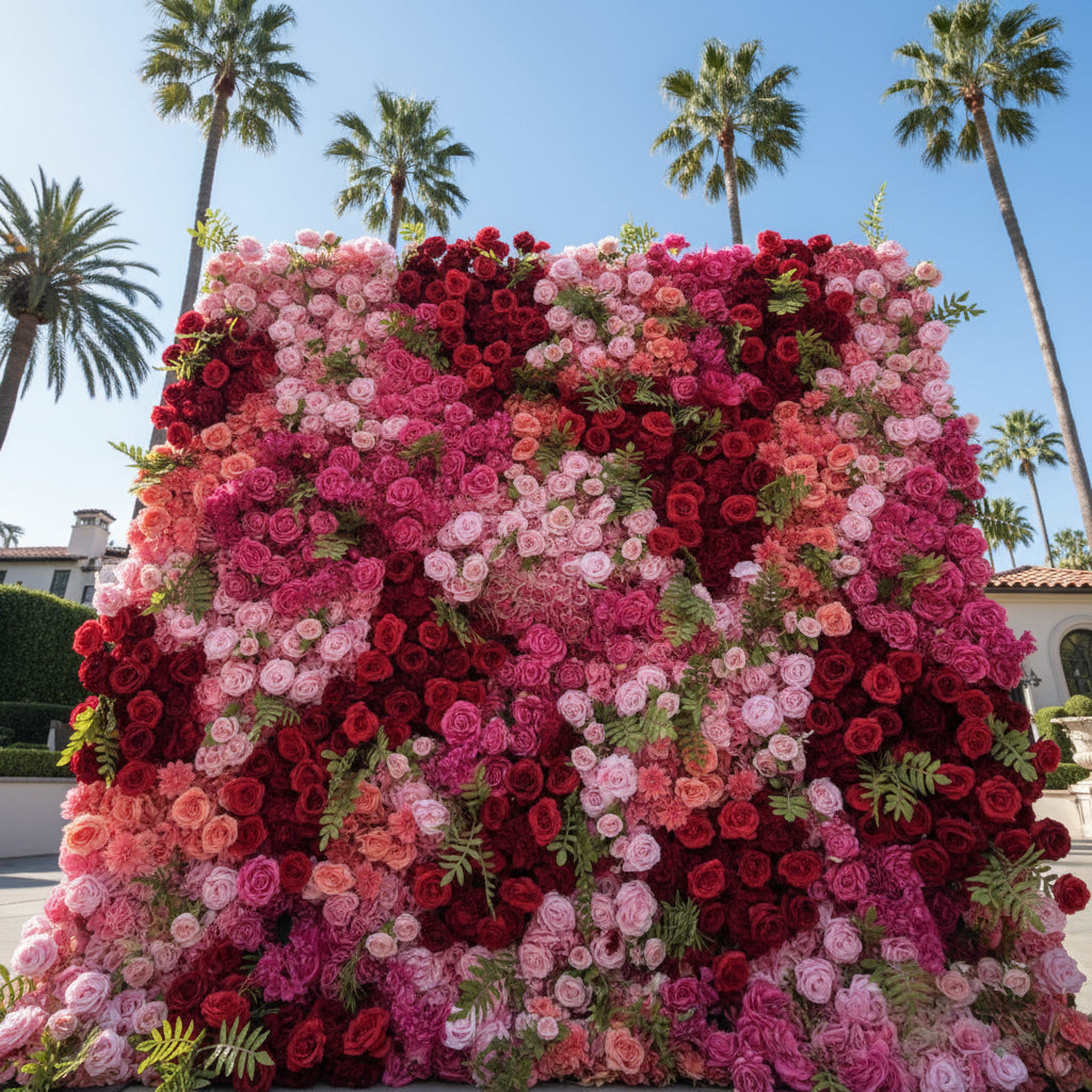 Red, Pink and Greenery Vine Premium Flower Wall - 256