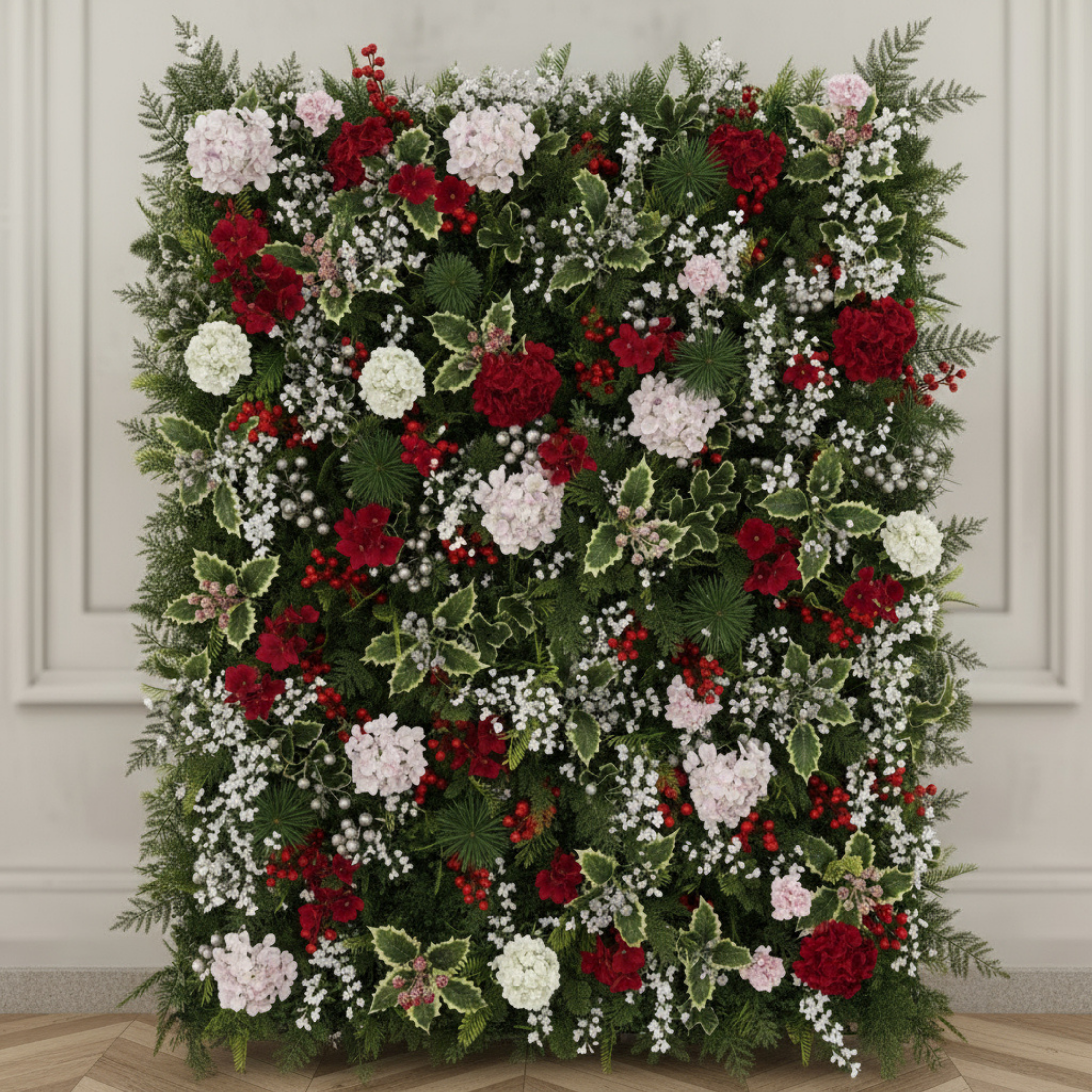 Red, Whtie and Greenery Premium Flower Wall Backdrop - 295