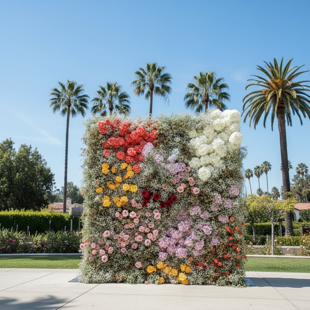 Babys Breath White, Orange, Yellow and Pink Premium Flower Wall - 011