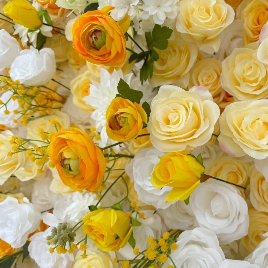Yellow & White Wild Rose Premium Flower Wall - 123