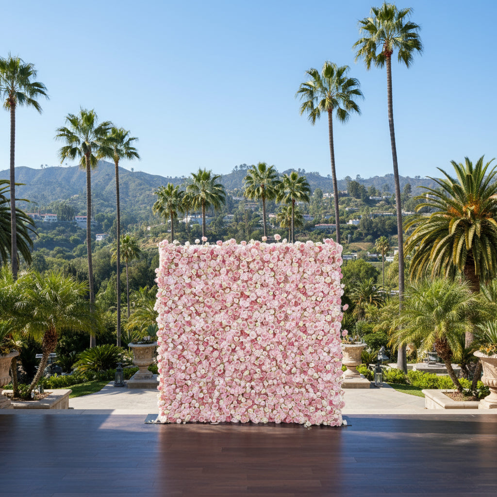 Light Pink & Cream Rose Premium Flower Wall - 030