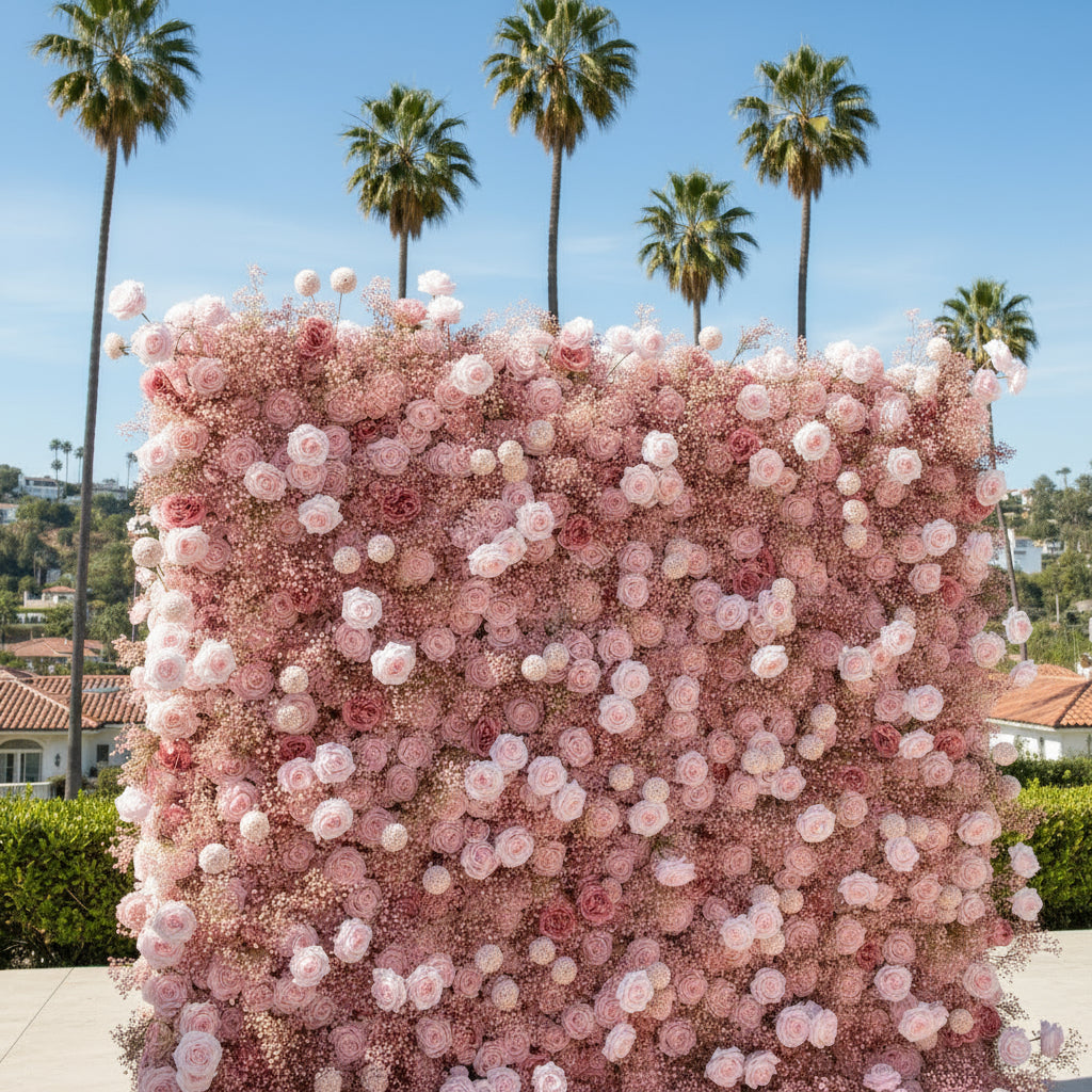 Baby's Breath Pink Rose Flower Wall - 062