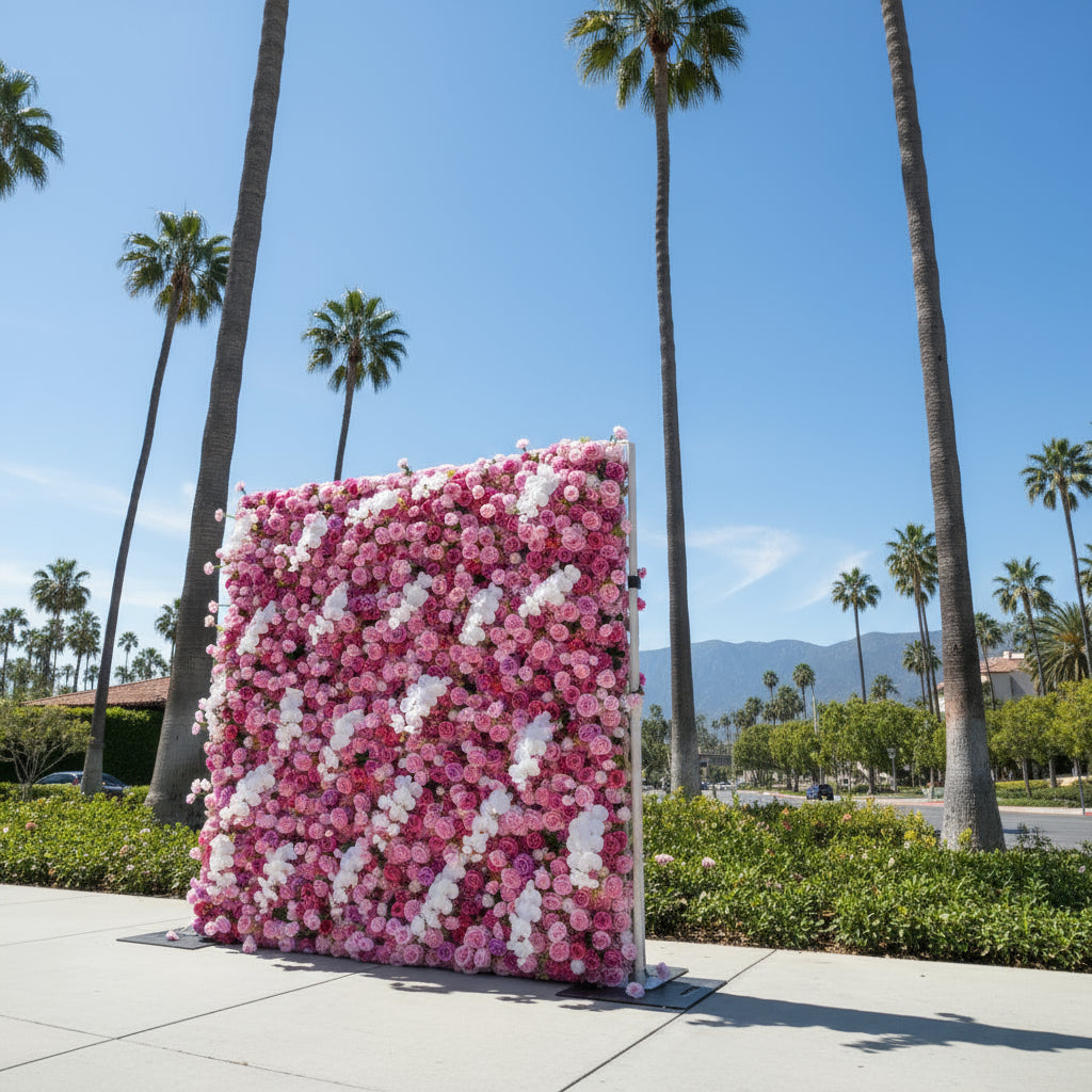 Dripping White, Hot Pink & Purple Premium Flower Wall - 141