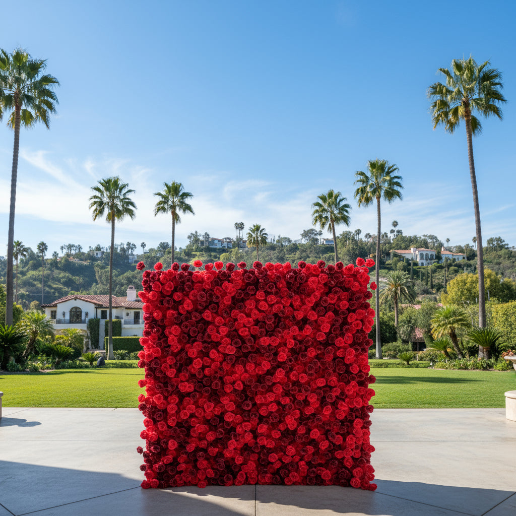 Deluxe Dark & Bright Red Rose Flower Wall - 027