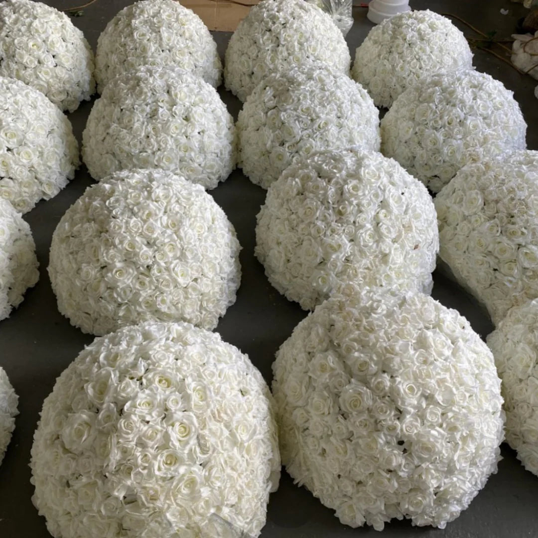 Flower Ball Ryden White Ivory Rose Premium Flower Ball - 1007 – FLOWER WALL COMPANY
