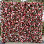 Red, Pink and Greenery Rose Premium Flower Wall - 031