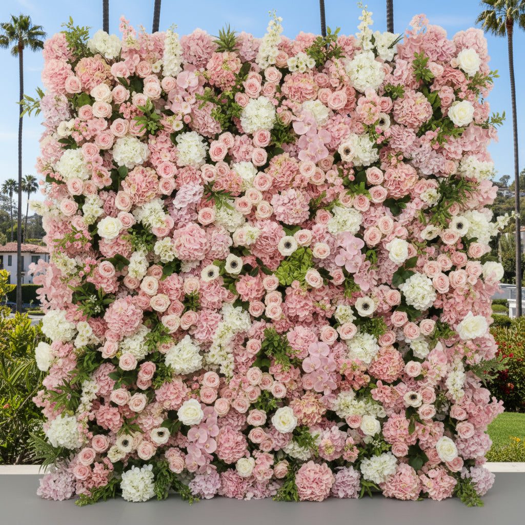 Pink, White and Greenery Premium Flower Wall Backdrop - 264
