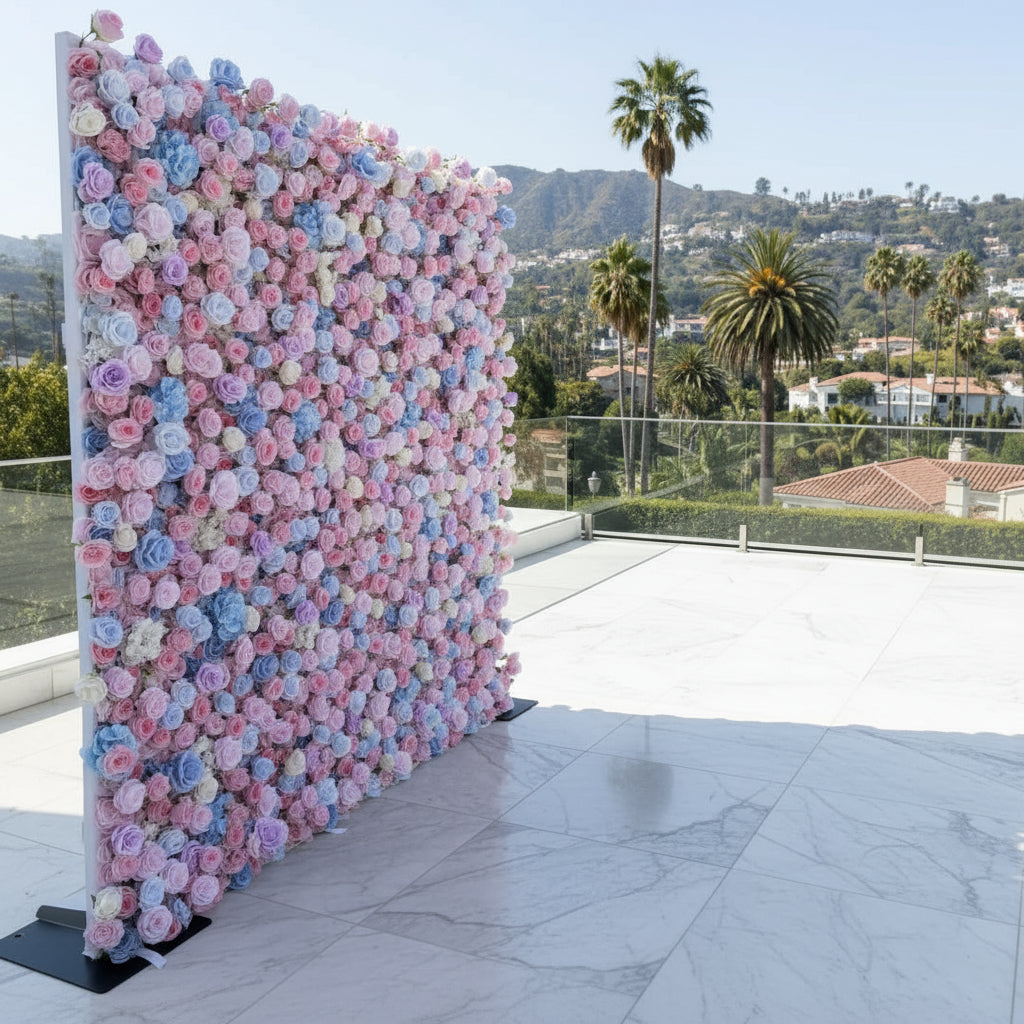 Pink, Blue, White & Purple Rose Premium Flower Wall - 127