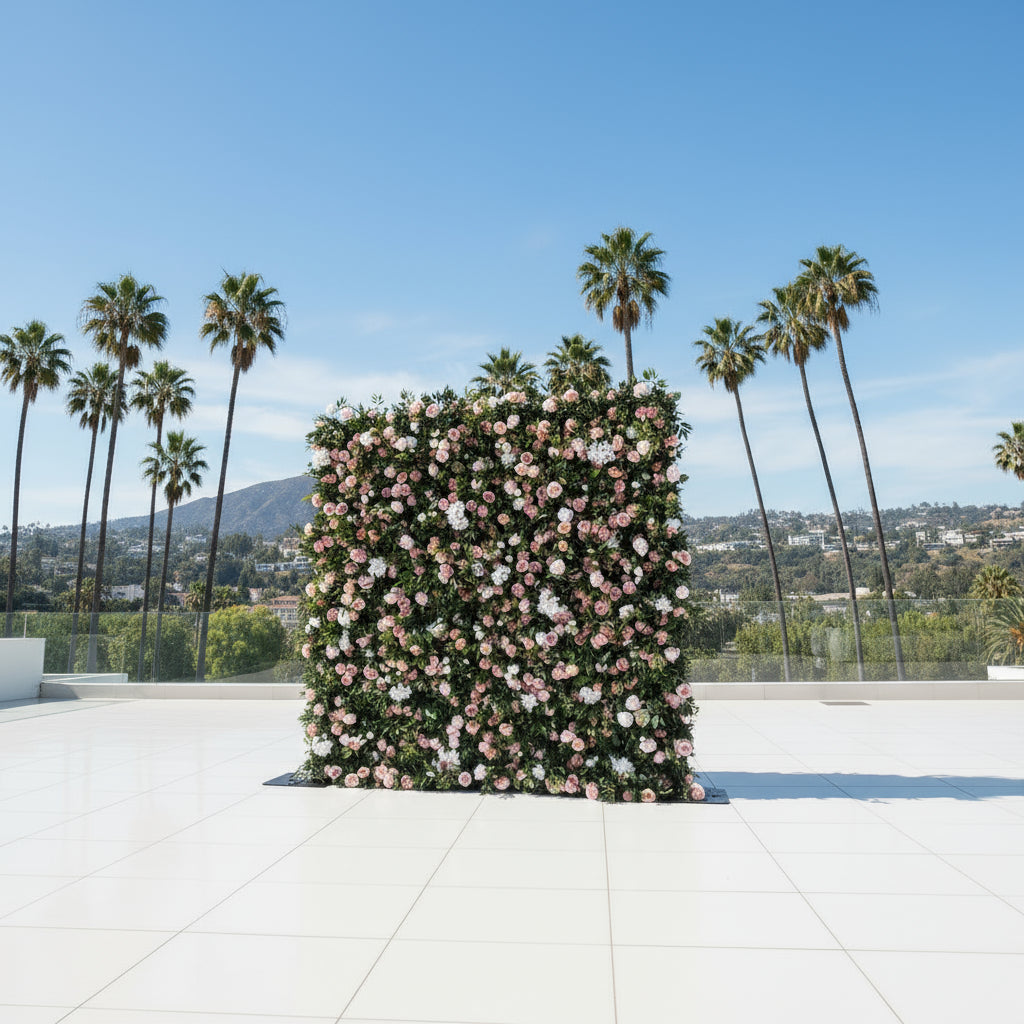 Pink, White and Greenery Rose Premium Flower Wall - 125