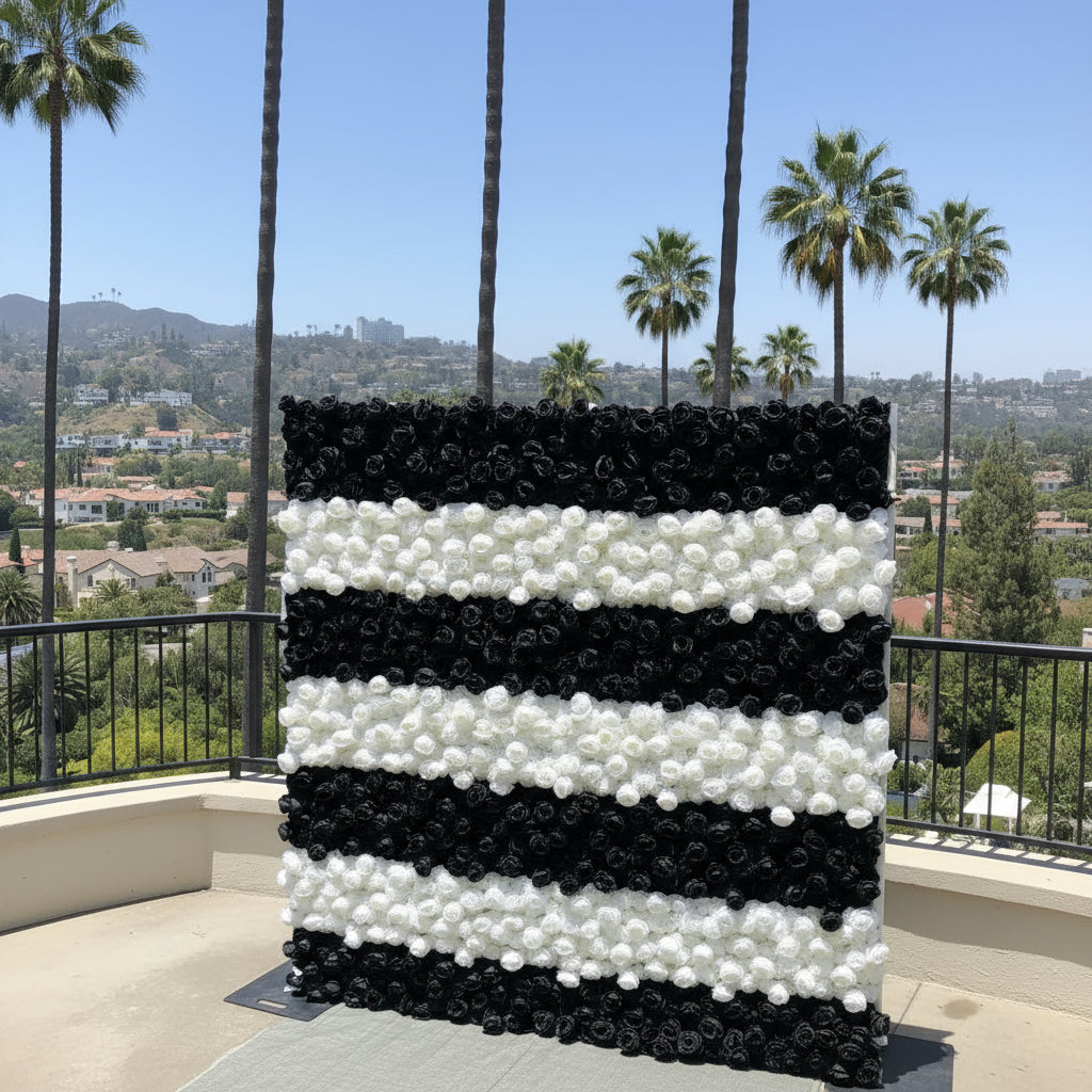 Black and White Stripe Wild Rose Premium Flower Wall - 215