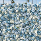 White & Baby Blue Premium Rose Flower Wall - 157