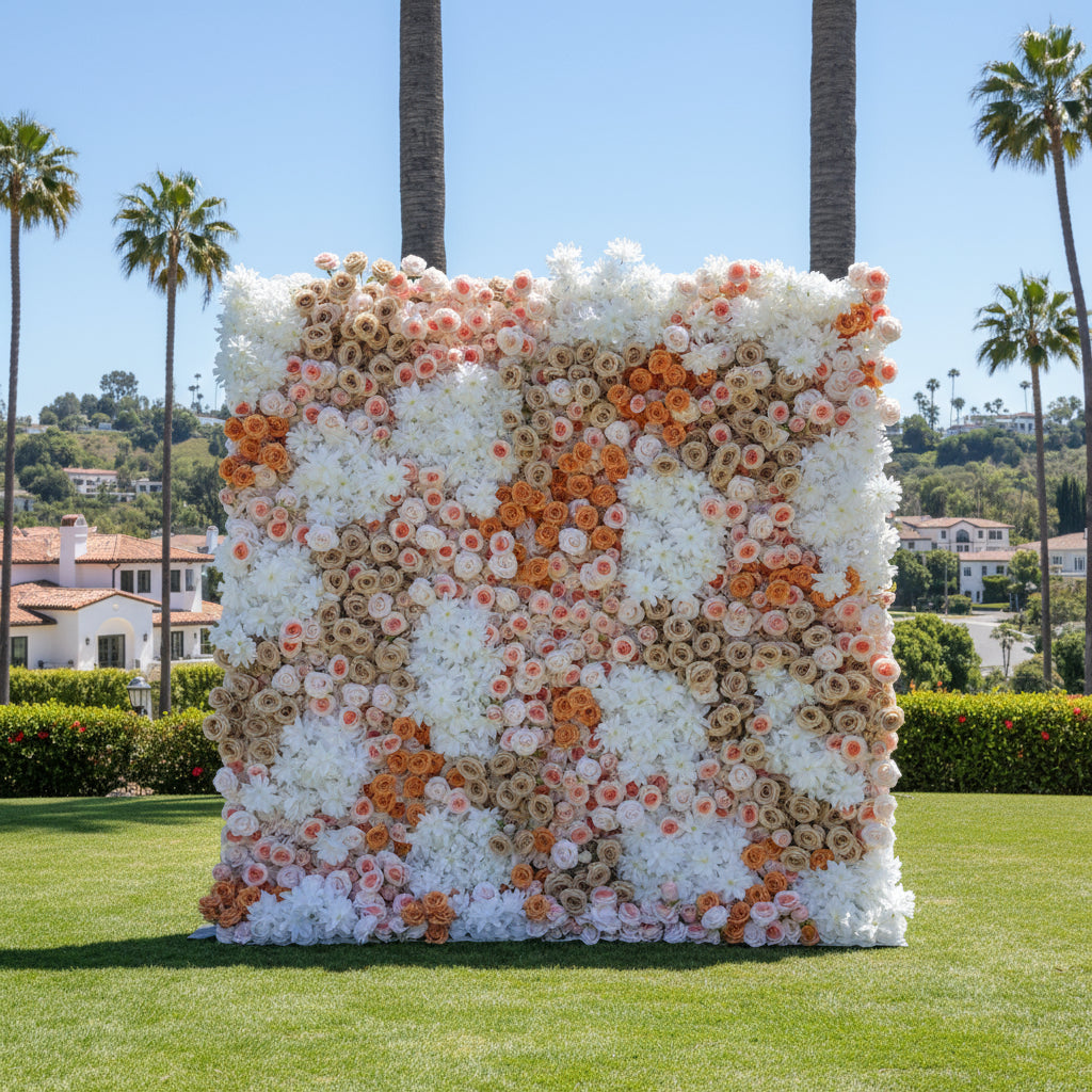 Pink, White and Orange Premium Flower Wall - 096