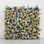 Blue and Yellow Wild Rose Sunflower Premium Flower Wall Backdrop - 286