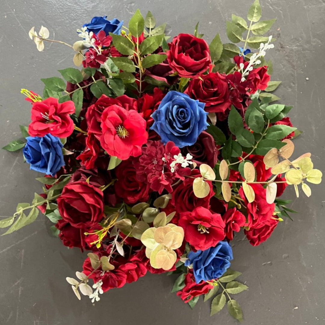 Blue & Red Rose Greenery Premium Flower Ball - 1067