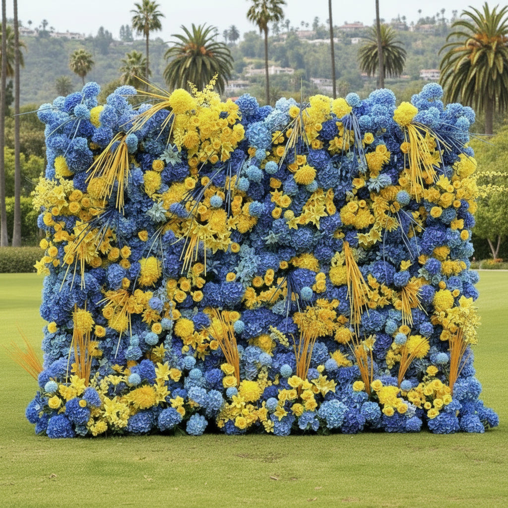 Dripping Blue and Yellow Deluxe Premium Flower Wall Backdrop - 293