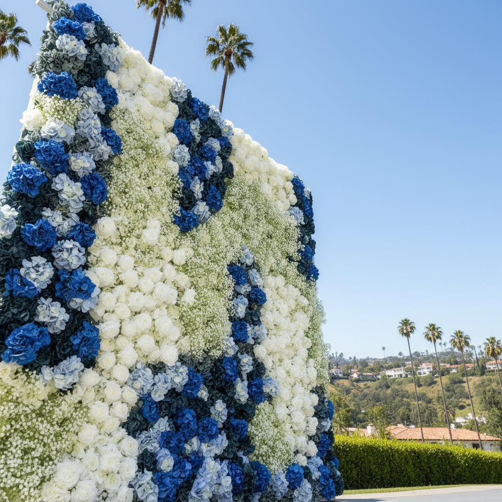 Babys Breath Dark Blue & White Rose Premium Flower Wall - 332