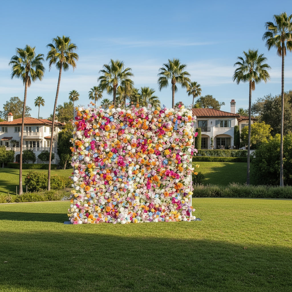 Blue, Orange & Cream Premium Flower Wall - 120