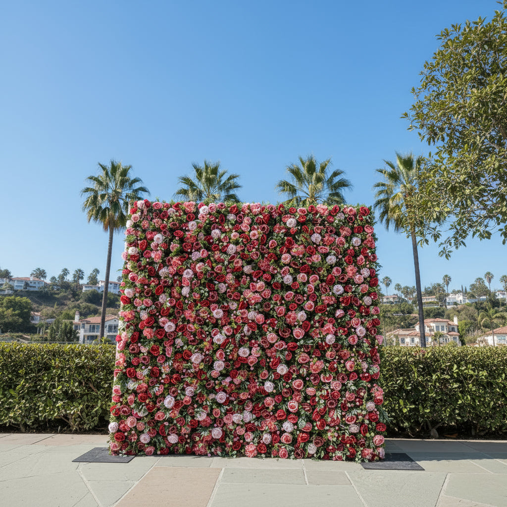 Red, Pink and Greenery Rose Premium Flower Wall - 031