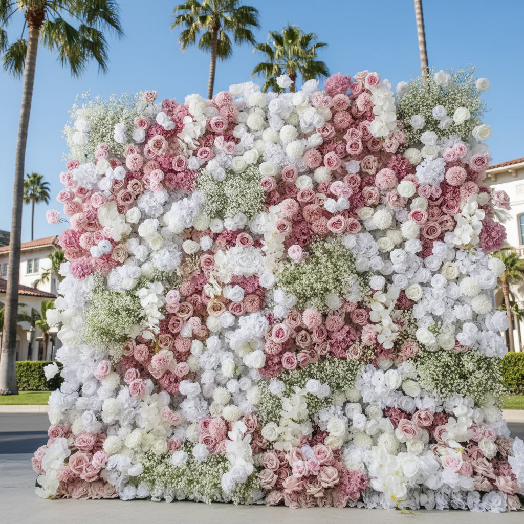 Pink & White Babys Breath Premium Flower Wall - 059