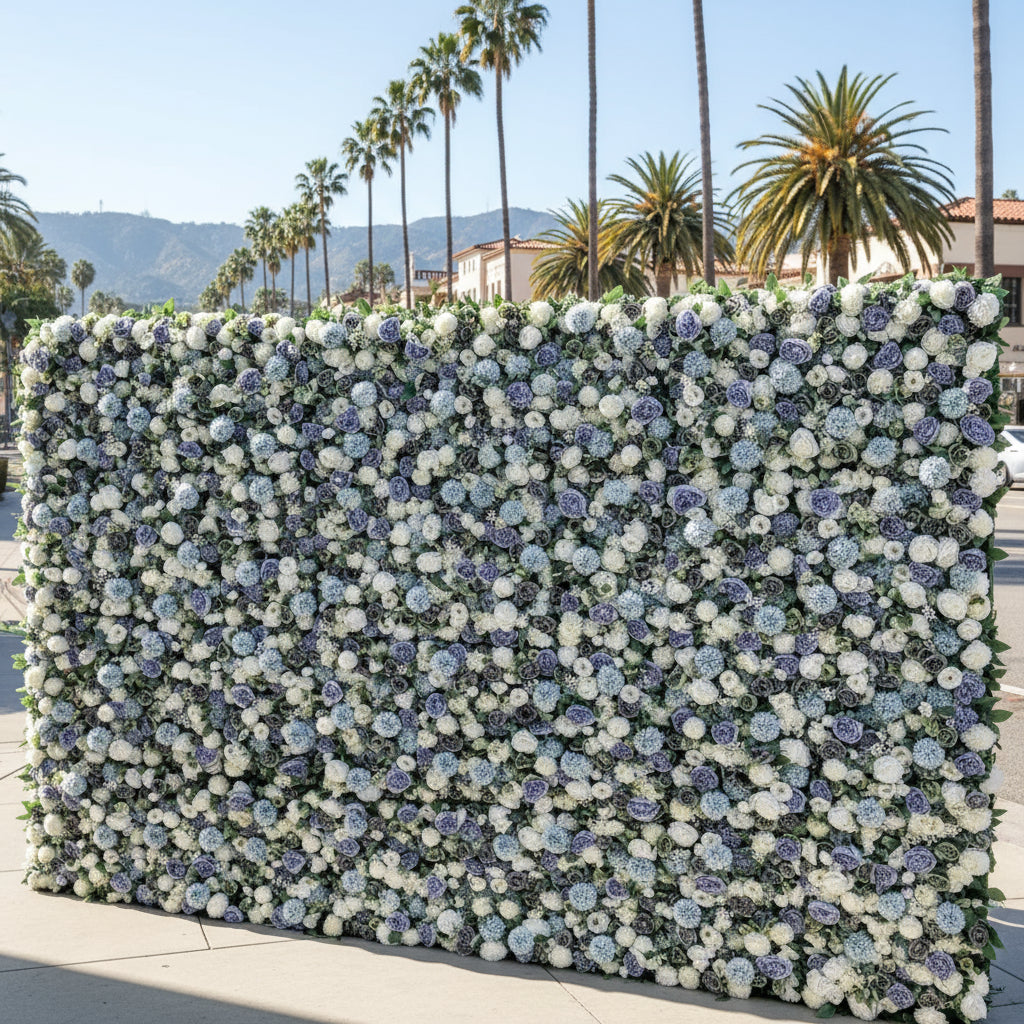 Purple, White and Blue Greenery Premium Flower Wall - 196